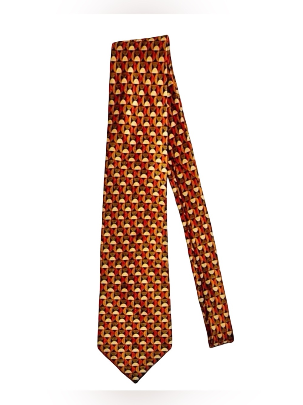 Bijan Silk Tie - Multicolor Gold & Burnt Orange Pattern - Luxury Neckwear